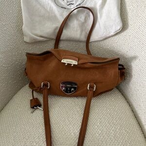 PRADA Camel Handbag Shoulder Bag Triangle Logo Leather